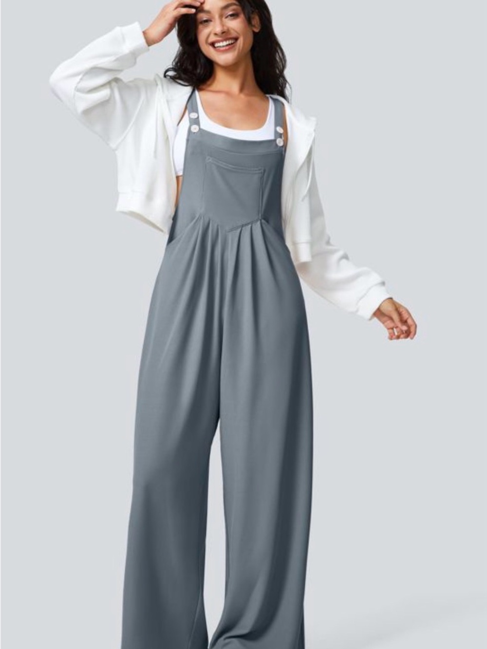 HALARA Blueish Gray Wide-Leg Bib Overalls Jumpsuit Size Small Tall